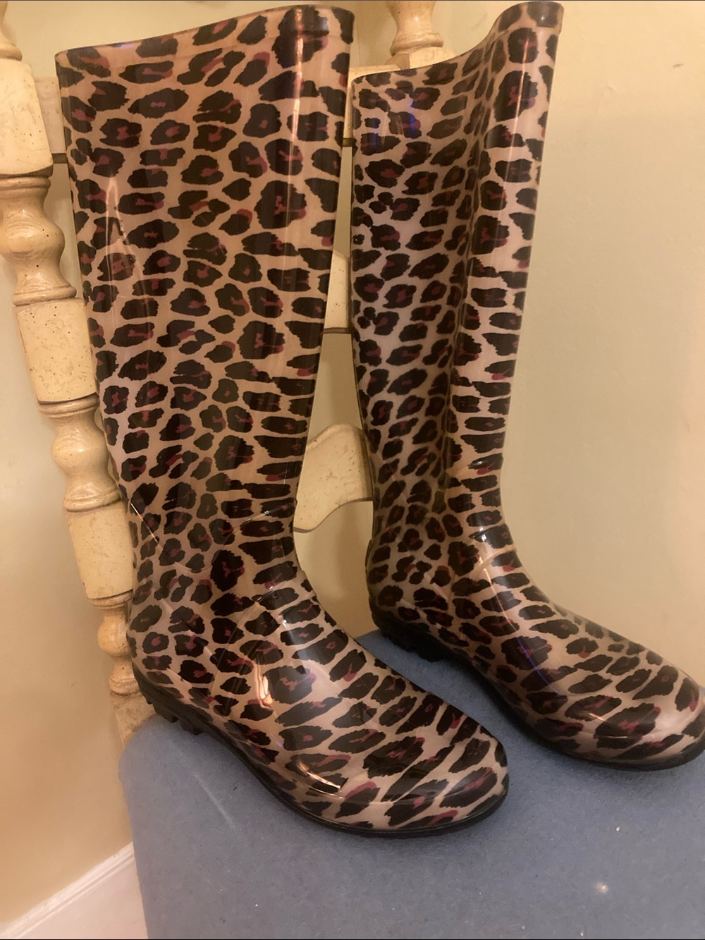 143 Girl Leopard-Print Tall Rain Boots - Brown/Black